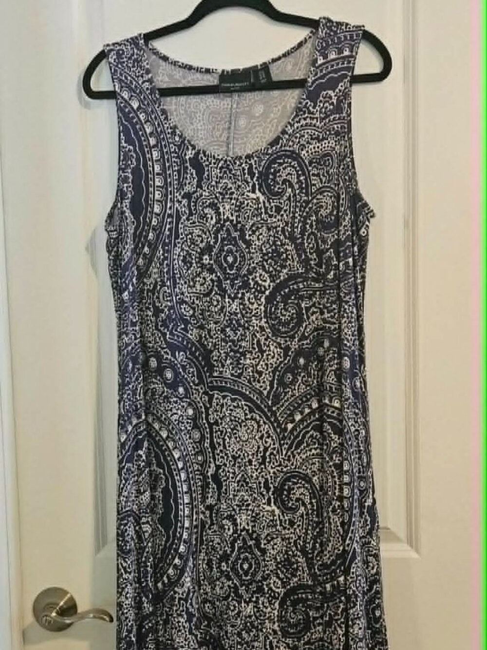 Cynthia Rowley 1X Navy White Paisley Handkerchief Hem Dress Plus Size